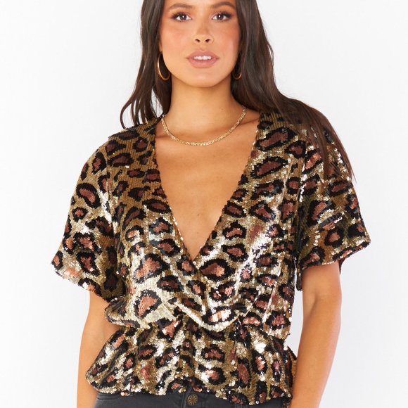 Show Me Your MuMu Tops - Show Me Your Mumu Eve Top Party Cheetah Sequins